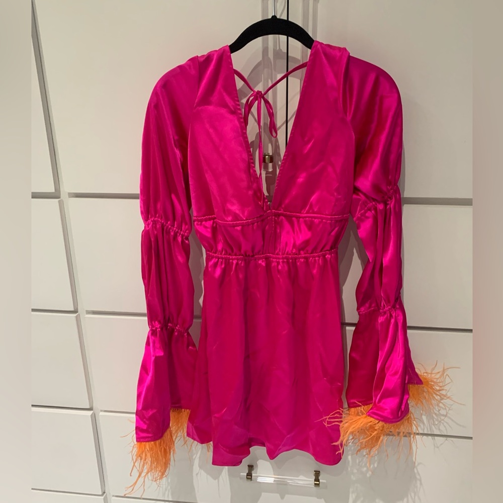 WeWoreWhat pink feather minidress NWT